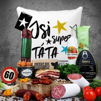 Dárkový potravinový koš Persi - Masožravý dárkový koš se stařeným bůčkem pro chlapa tátu k narozeninám anebo vánocům