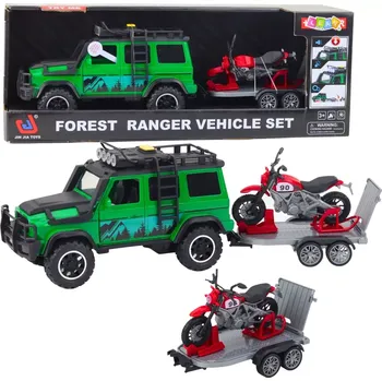 autíčko Terénní auto s přívěsem a motorkou se světly a zvuky – zelené