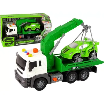 autíčko LEAN Toys Car Transporter Silniční asistenční odtahovka Zelená zvuková světla 1:16