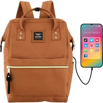 Módní doplněk Béžový batoh s USB portem pro 13,3" notebook Barva: Hnědá