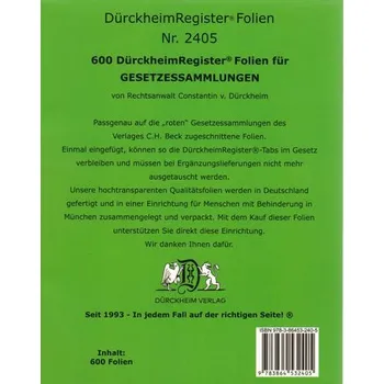 600 DürckheimRegister®-FOLIEN für STEUERGESETZE u.a; zum Einheften und Unterteilen der Gesetzessammlungen - Dürckheim, Constantin von