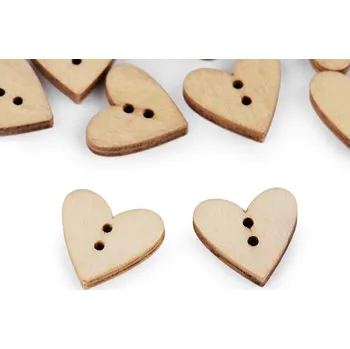 Knoflík Dřevěný dekorační knoflík srdce, střední, 2 přírodní