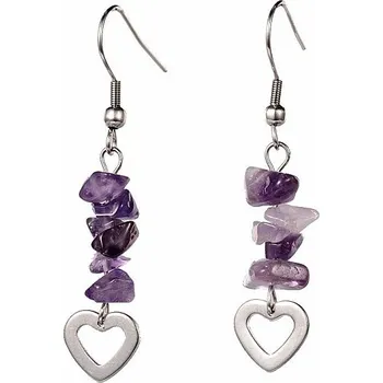 Náušnice Ametyst náušnice nerezová ocel s kameny a srdíčky délka 5 cm