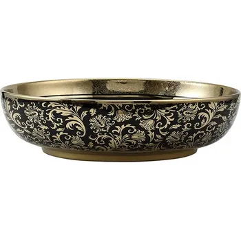 BPS-koupelny Keramické umyvadlo na desku HYD-KI-BL-MOD6-500 50x37 cm, černá lesk/zlatá