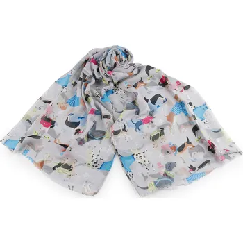 Letní šátek / šála kočky a psi 70x180 cm, střední, 4 šedá světlá pejsek
