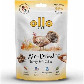Pamlsek pro psa Ollo AIR-DRIED SOFT TURKEY CUBES 80G Měkké kostky z krůtího masa sušené na vzduchu 80g, monoproteinové pamlsky z krůty 14mm