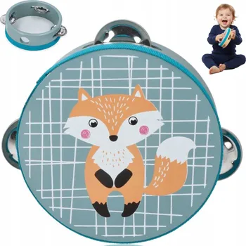 Hudební nástroj pro děti TAMBURÍNA DŘEVĚNÁ S LIŠKOU HRAČKA HUDEBNÍ NÁSTROJ