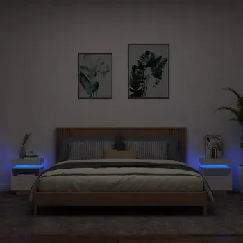 Noční stolek NOČNÍ STOLKY S LED OSVĚTLENÍM 2 KS BÍLÉ 40X39X48,5CM