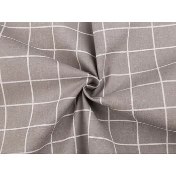 Bavlněná metráž / imitace lnu hrubší, káro, střední, 2 šedá