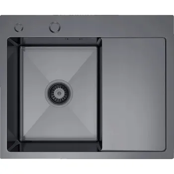 Granitový dřez Dřez KATIA s odkapávačem, ocel grafit 58x48 cm SET + dávkovač