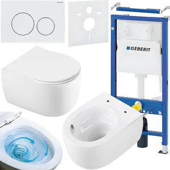 Klozet BPS-koupelny Podomítkový modul Geberit DuoFix s WC mísou LE-WH-TR-03 + ovládací tlačítko Delta 20 bílá