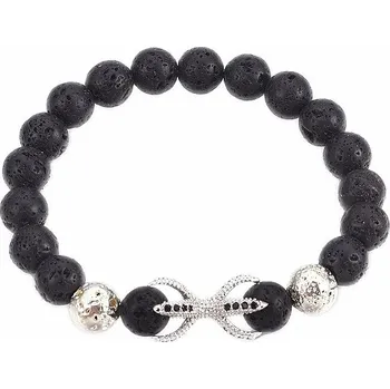 Drahý kámen Náramek z lávového kamene s dorže stříbrná barva Bellezza Nera obvod cca 16 až 22 cm
