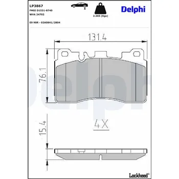 Brzdová destička Sada brzdových destiček, kotoučová brzda DELPHI LP3867