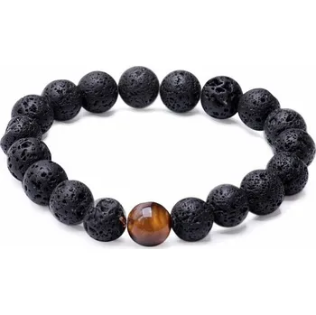 Náramek Lávový kámen náramek s tygřím okem 10 mm obvod cca 17 až 22 cm