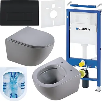 Klozet BPS-koupelny Podomítkový modul Geberit DuoFix s WC mísou MU-MTGR-RIM-03 + ovládací tlačítko Delta 50 černá lesk