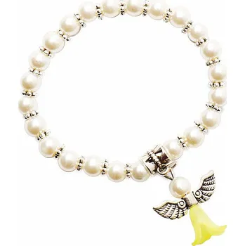 Drahý kámen Dětský náramek slonová kost ze skleněných perliček s andělíčkem obvod cca 14 cm