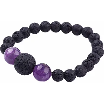 Drahý kámen Lávový kámen a ametyst náramek korálkový obvod cca 16 až 22 cm