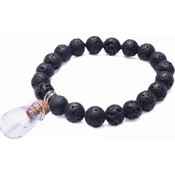 Drahý kámen Lávový kámen náramek s lahvičkou obvod cca 17 až 24 cm