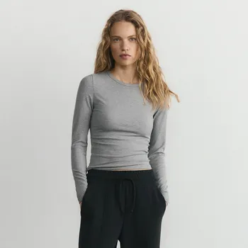 Dámské tričko Reserved - Tričko s dlouhými rukávy a vysokým podílem modalu - světle šedá - 434GA-09M - 434GA-09M-XL