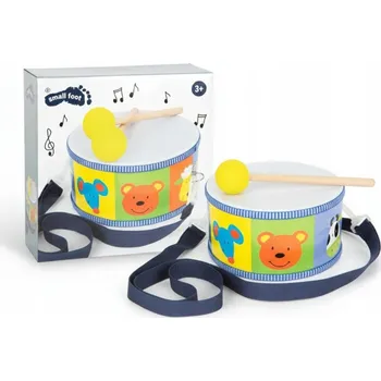 Hudební nástroj pro děti DŘEVĚNÝ BUBÍNEK PRO DĚTI BAREVNÝ S POPRUHEM A PALIČKAMI 3+