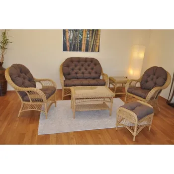 Sedací souprava Ratanová sedací souprava FLORIDA medová - polstry hnědý melír