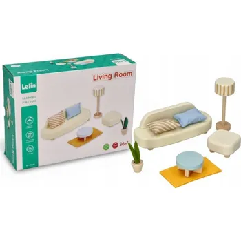 SADA DŘEVĚNÉHO NÁBYTKU DO DOMEČKU PRO PANENKY OBÝVACÍ POKOJ DŘEVĚNÝ NÁBYTEK