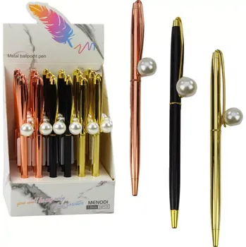 Kovové automatické kuličkové pero s perlovým zakončením, modrý inkoust 1,0 mm