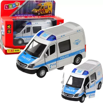 autíčko Kovový policejní vůz 1:32 s pohonem pull back, světla a zvuky