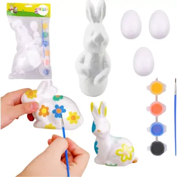 omalovánky Sada na malování polystyrenových velikonočních ozdob Zajíc a 3 vejce s barvami