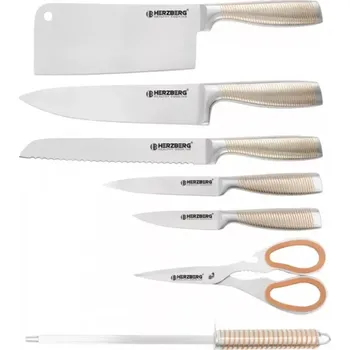 Kuchyňský nůž Herzberg 8dílná sada nožů z nerezové oceli s akrylovým stojánkem- Žlutá