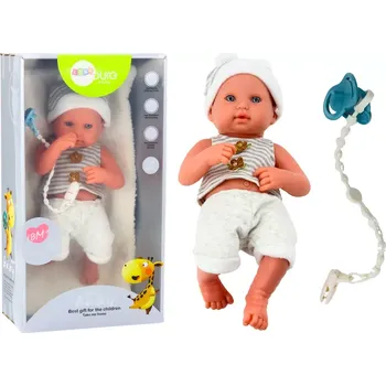 Panenka LEAN Toys Panenka v bílém a šedém oblečení čepička dudlík a deka