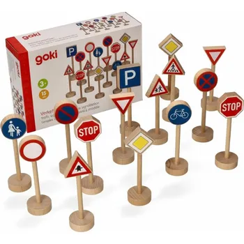Dřevěná hračka ZNAKI DROGOWE DREWNIANE ZESTAW 15 SZT DŘEVĚNÉ VZDĚLÁVACÍ ZNAČKY HRAČKA 5+