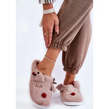 Dámské pantofle Dámské vánoční kožešinové pantofle se sobí Claire Barva: Béžová, Velikost: 38/39