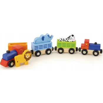 Vláček a vláčkodráha VLAK S DIVOKÝMI ZVÍŘATY DŘEVĚNÁ MAGNETICKÁ VLÁČKODRÁHA VLÁČEK ZOO 3+
