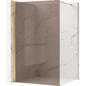 Bezrámová sprchová zástěna REA FLEXI GOLD 140 cm, zlatá lesk/kouřová hnědá - bez vaničky