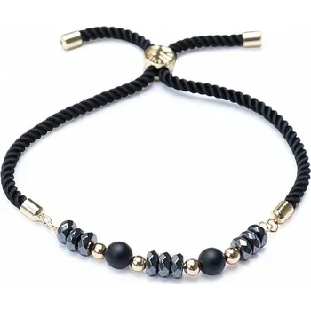 Náramek Achát černý a hematit broušený třpytivý náramek stahovací obvod cca 25 cm