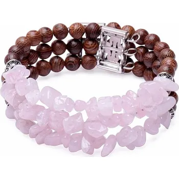 Náramek Flexibilní náramek z růženínu a dřevěných korálků obvod cca 16 až 20 cm