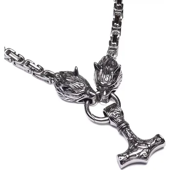 Náhrdelník Náhrdelník z chirurgické oceli Thorův řetež - Mjölnir Vlk - Délka 60 cm