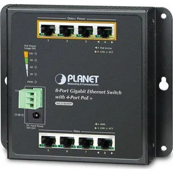 Switch Planet WGS-804HP NÁSTĚNNÝ POE SWITCH 8X1000B-T, 4X POE IEEE 802.3AT <120W, DIN, KOV IP30, ESD+EFT