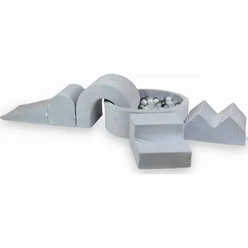 Dětské hřiště Pěnové dětské hřiště s bazénkem 90x30 Velvet Soft Světle šedé + 5 dílů +