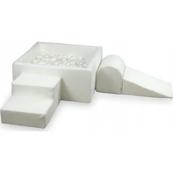 Dětské hřiště Pěnové dětské hřiště s bazénkem 90x90x40 Boucle Bílé + 400 míčků: bílé, perleťové