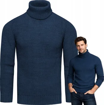 Pánský svetr Pánský svetr rolák z vlny, zelenomodrý (mořská), teplý a pohodlný, velikost XL