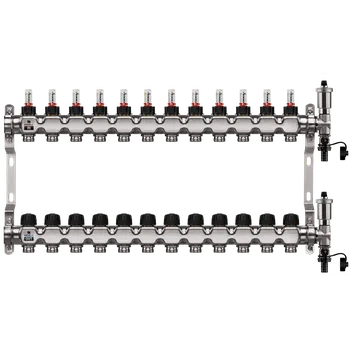 rozdělovač topení WIGELL Nerezový rozdělovač 13 okruhů, pro podlahového topení s hlavicemi a průtokoměry