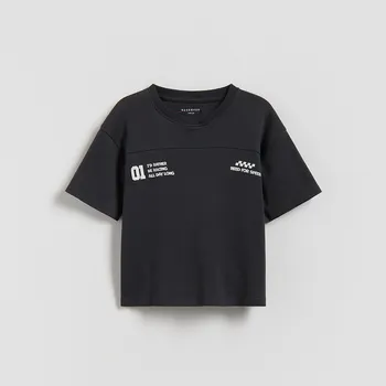 Dětská móda Reserved - Bavlněné tričko - tmavě šedá - 773HE-90X - 773HE-90X-80