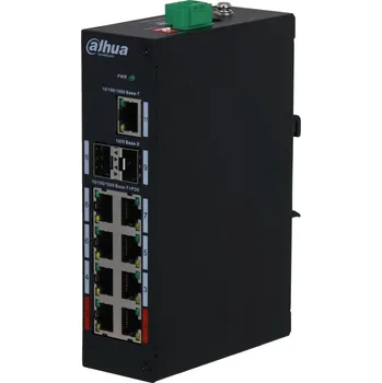Počítač DAHUA PoE switch 9x 1Gb + 2x SFP 1Gb, 8x PoE 802.3af/at, 2x PoE 802.3bt/Hi-PoE do 90W, PoE celkem 120W, DIN, -30~65°C