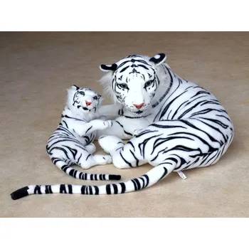 plyšák Plyšová bílá tygřice s mládětem 140cm ( GIGANTICKÁ a realistická)