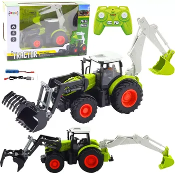 RC traktor 2v1 s otočnou lžící a bagrem, 2.4 GHz, měřítko 1:24