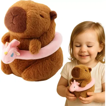 plyšák Plyšová kapybara s růžovým záchranným kruhem s jednorožcem 20 cm