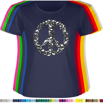 Dámské tričko damske-levne-bavlnene-tricko-digitalni-potisk-znak-hipie-lebky Barva: Navy - tmavě modrá, velikost: 3XL