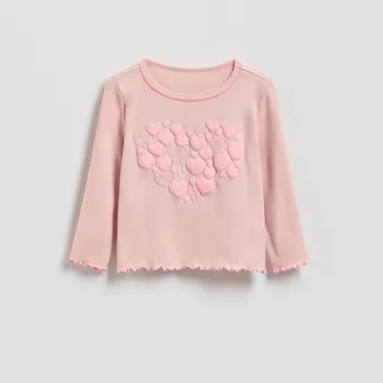 Dívčí tričko Reserved - Žebrované tričko s&nbsp;potiskem - pastelově růžová - 882HT-03X - 882HT-03X-98